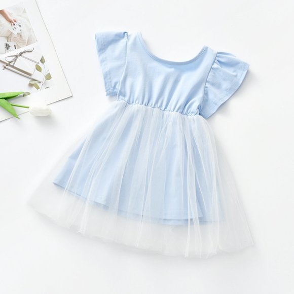 BLUE Tulle Bell Sleeve A-Line Dress  - Toddler Girl, Kid Girl - Picture 1 of 2